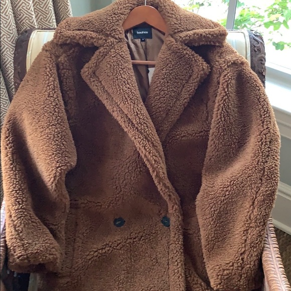 🛑SOLD🛑 BOOHOO CHOCOLATE OVERSIZED TEDDY FAUX FUR COAT M - Picture 7 of 15